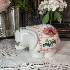Vintage Prestige white floral ceramic Elephant trinket box